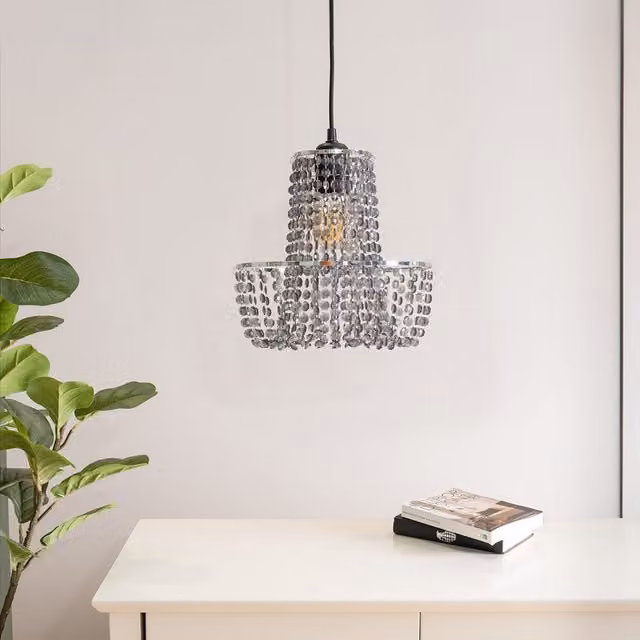 ValueLights Tegan Jewel Droplet Ceiling Pendant Light Shade with LED Bulb in Black