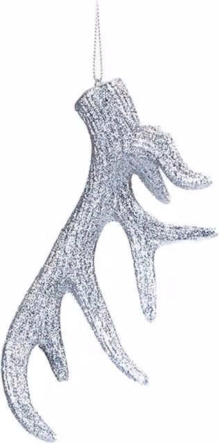 VFM e-Store Silver Hanging Stag Antler Christmas Tree Ornament, H 17 x W 7 x D 2 cm