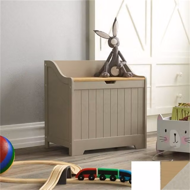 Kelvenix Grey Wooden Toy Storage Box with Removable Lid for Childrens Bedrooms