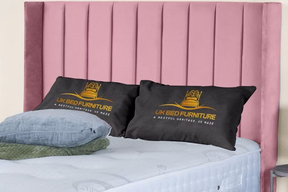 UK Bed Furniture Victoria End Lift Divan Ottoman Bed with 54 Inch Headboard in Pink Velvet, W/D/H: 180 x 200 cm – 2