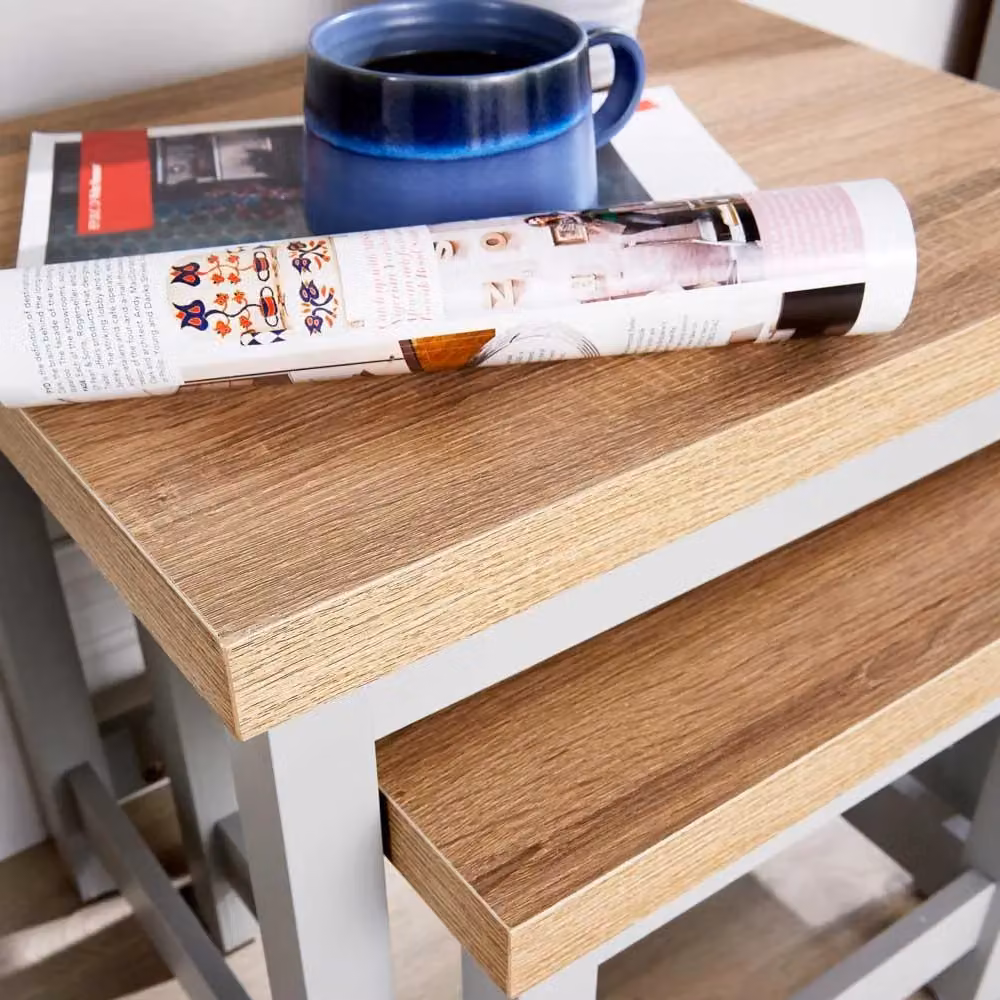 Home Source Nest of 2 Occasional Side Tables with 36mm Oak Tops in Grey – 2