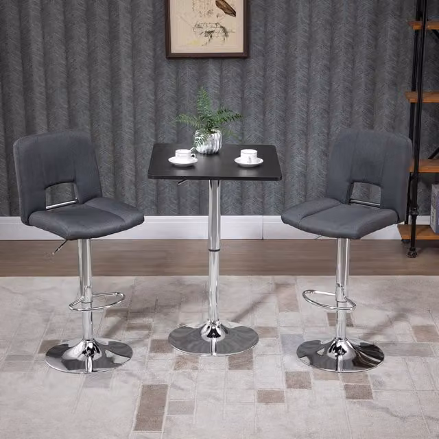 HOMCOM Adjustable Height Bar Table with Metal Frame and Square Tabletop in Black