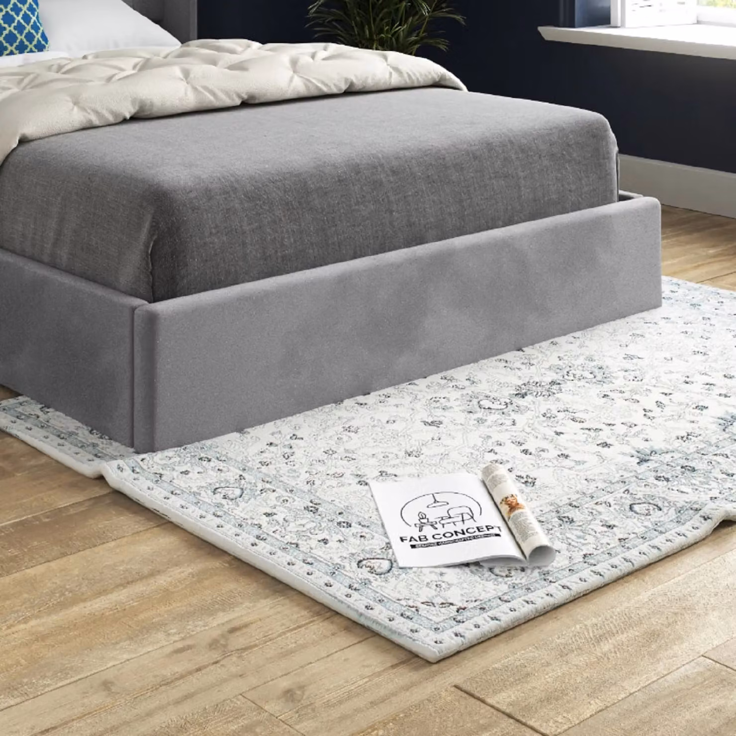 Casani Rana Curved Top Winged Upholstered Soft Velvet Bed Frame in Grey, W/D/H: 137 x 120 x 128 cm – 3