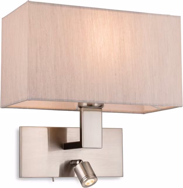 Firstlight Raffles Adjustable Switched Wall Reading Lamp in Brushed Steel with Oyster Shade