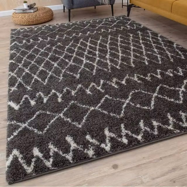 THE RUGS Soft Tangier Moroccan Shaggy Rug, Dark Grey and White, W: 80 cm, L: 300 cm – 1