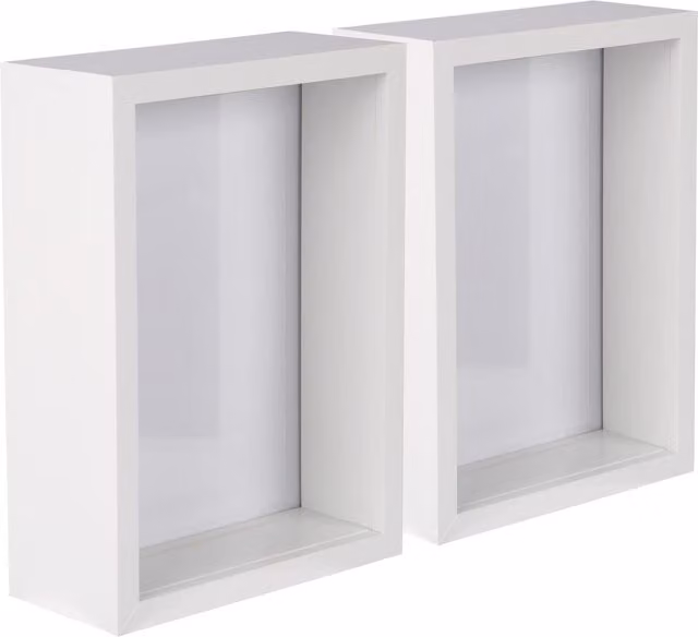 Nicola Spring Pack of 2 White Rectangular 3D Deep Box Photo Frames, W/D/H: 12.7 x 12.7 x 17.78 cm