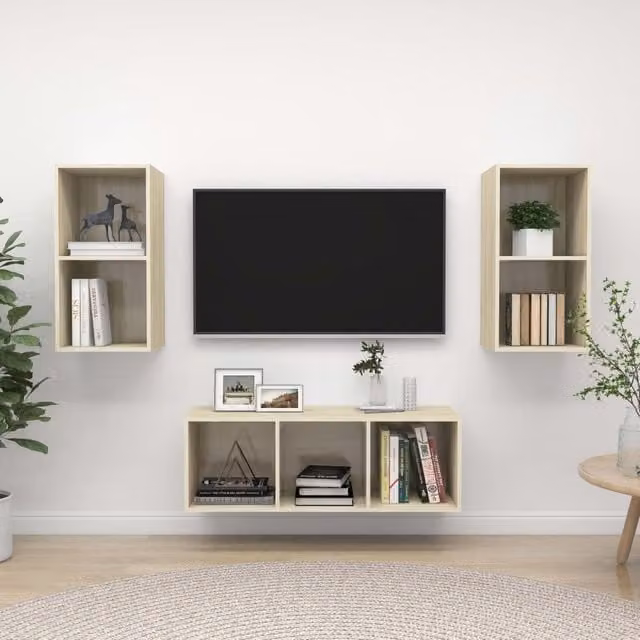 Berkfield Home 3 Piece Sonoma Oak TV Cabinet Set in Brown – 1