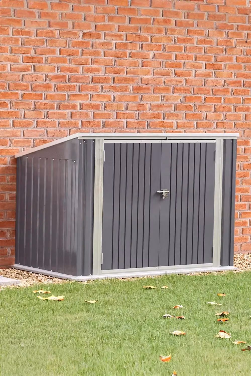 Living and Home Grey Metal Bin Store Storage Shed with Sloped Roof and Double Doors, H 176 x W 105 x D 130 cm – 2