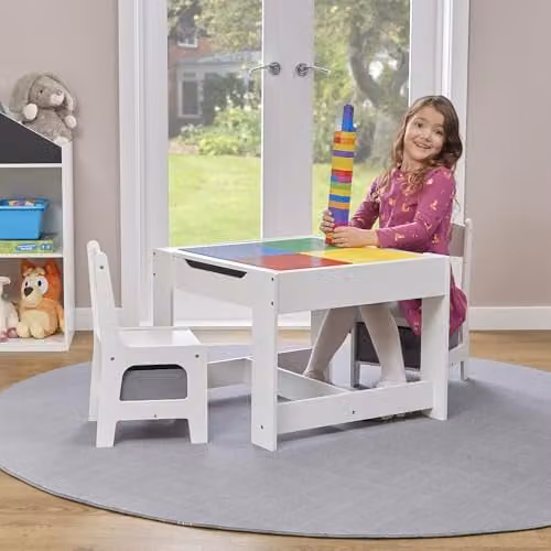 Liberty House Toys White and Grey Construction Top Table with Two Chairs, W/D/H: 60 x 48 x 60 cm – 1