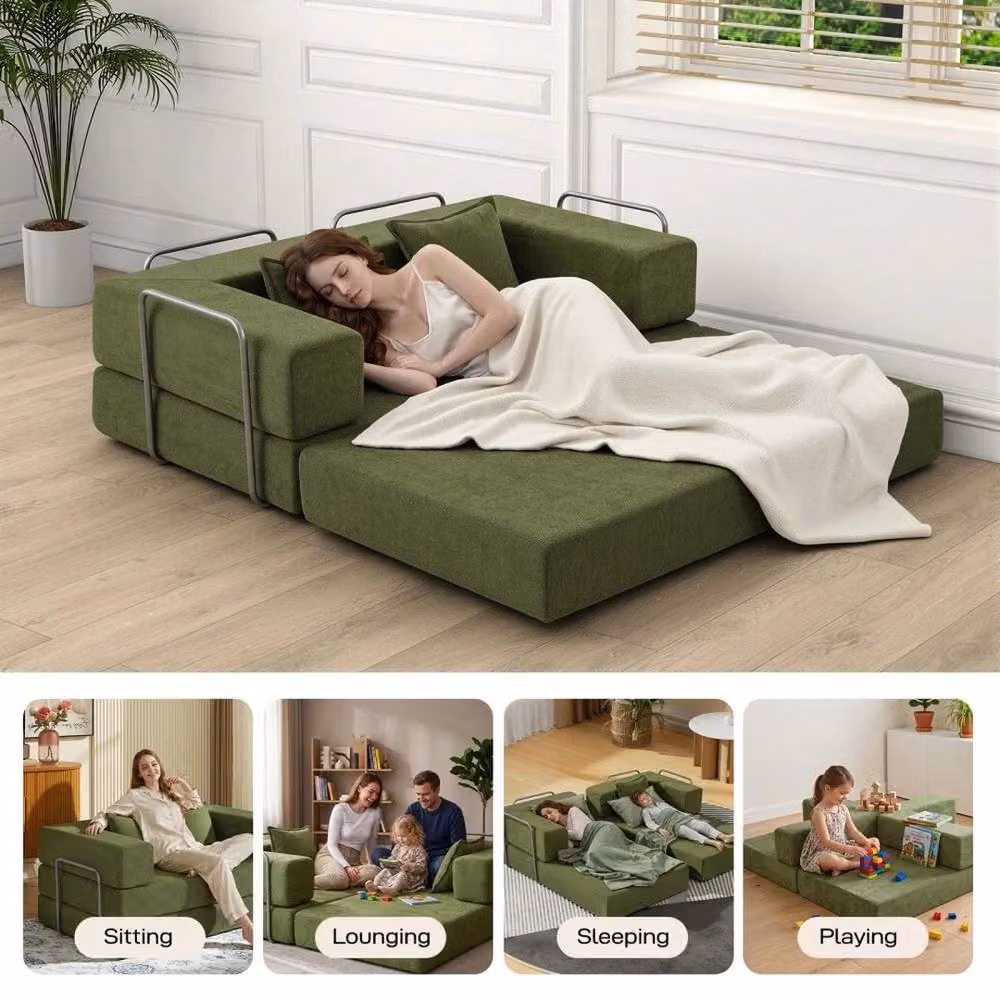 FORGEVIO Green 2 Seater Sectional Sofa Bed with Upholstered Fabric and Foam Filling – 4