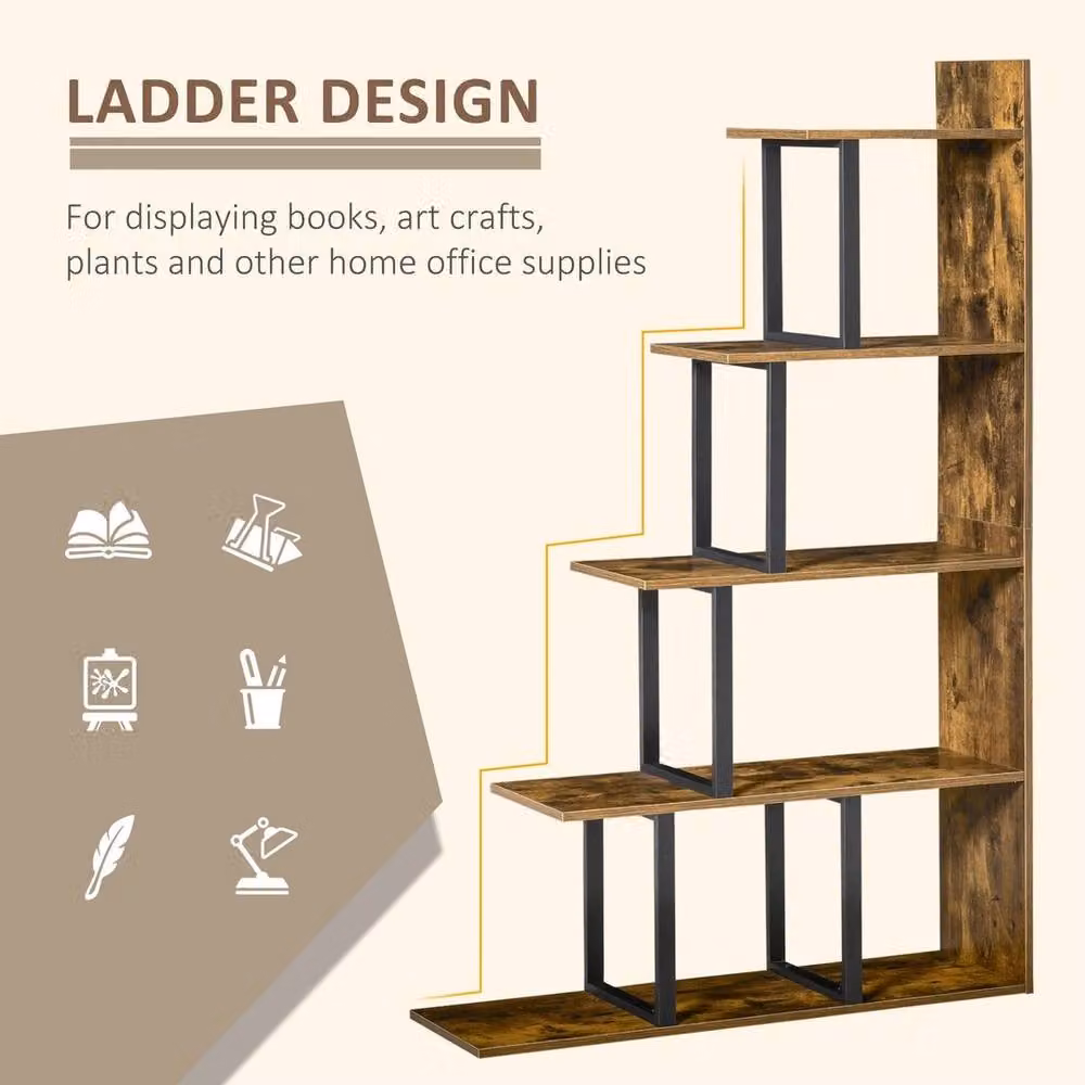 VOGREX Rustic Brown 5-Tier Freestanding Ladder Shelf Plant Display Stand – 4