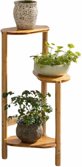 Pirlo Plush 3 Tier Lacquered Bamboo Plant Stand, Brown, H 75.0 x W 32.0 x D 32.0 cm