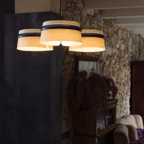 Faro Barcelona Loop Suspended Cylinder Pendant Light in Black and Wood – 2