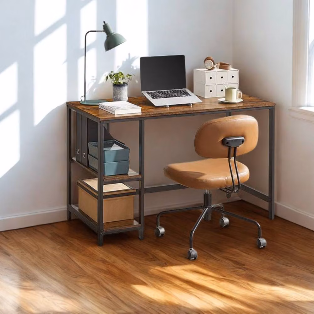Pirlo Plush Industrial Rustic Computer Desk with Adjustable Shelves, Brown – 2