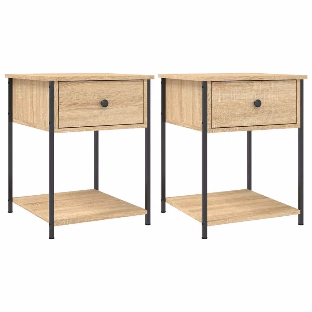 Berkfield Home Elegant Bedside Tables, 2 Piece Set in Sonoma Oak and Light Tan, W/D/H: 44 x 45 x 58 cm – 2