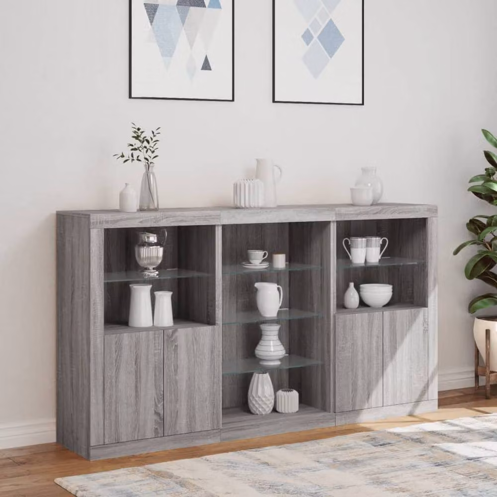 Berkfield Home Modern Grey Sonoma Sideboard with Integrated LED Lights, W: 181.5 cm, D: 37 cm, H: 100 cm – 3