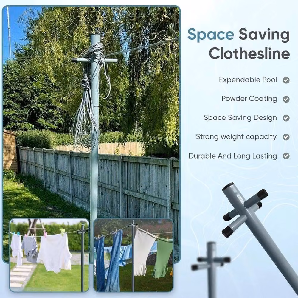 EONLION Extendable Freestanding Clothes Washing Line Post in Grey, Height: 240 cm, Width: 100 cm – 5