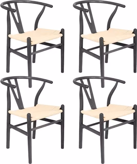 Nicholas Winter Set of 4 Black Beech Wood Scandinavian Style Dining Chairs