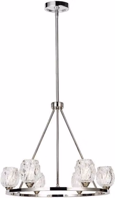 Elstead Rubin 6 Light Multi Arm Chandelier in Polished Nickel with Glass Shades