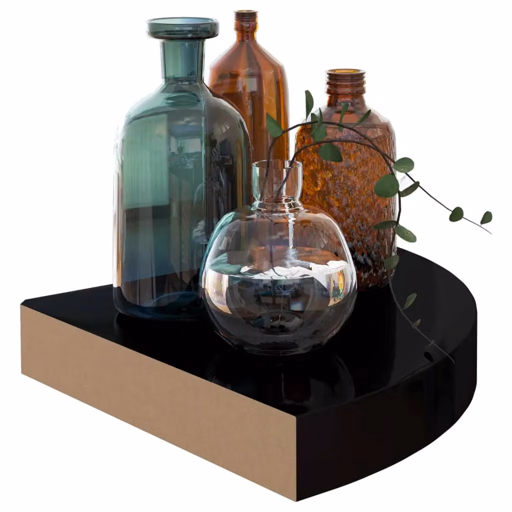Berkfield Home Floating Corner Shelf in High Gloss Black, W/D/H: 25 x 25 x 3.8 cm – 3