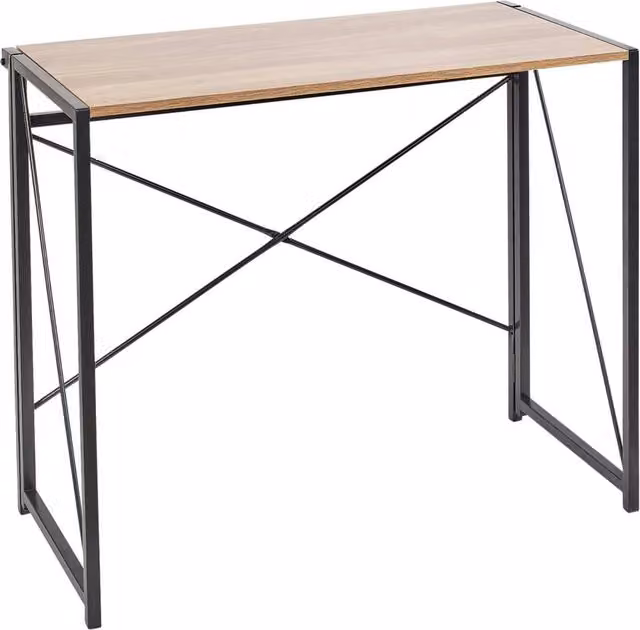 FORGEVIO Oak Wooden Folding Computer Desk with Steel Legs in Brown, W/D/H: 120 x 60 x 74 cm (Note: Dimensions provided in prompt were incomplete for W/D/H, using available data points 45, 74, 90 as reference for a standard desk size is not allowed per ins