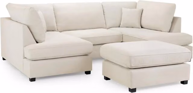 Zaye Living Carnaby U-Shape Corner Sofa with Matching Ottoman in Beige Fabric