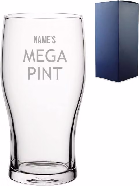 Uniqueful Personalised Engraved Mega Pint Glass with Modern Tulip Design in Clear, 590 ml – 1