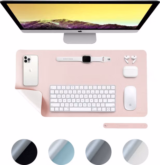 Desiretech Reversible PU Leather Desk Mat, Pink/Silver, W: 60 cm, D: 35 cm – 1