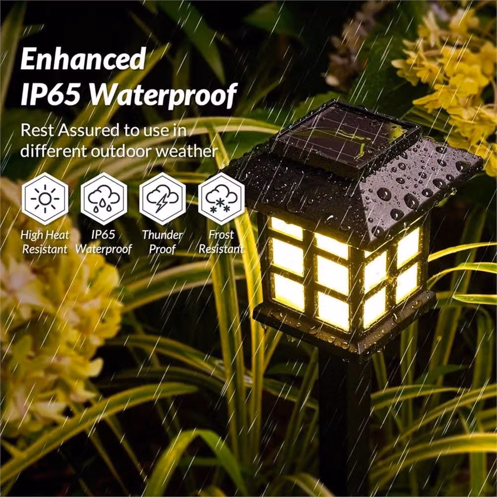 VOGREX 6 Pack Solar LED Garden Path Lantern Lights in Black with Warm White Glow – 2