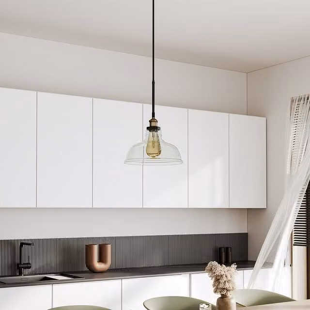 Livingandhome Modern Brass and Glass Dome Pendant Light in Black and Gold/Brass with Transparent Glass