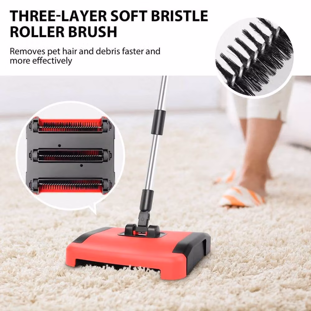 EONLION Manual Carpet Sweeper and Floor Duster Broom in Red, 100 cm – 2