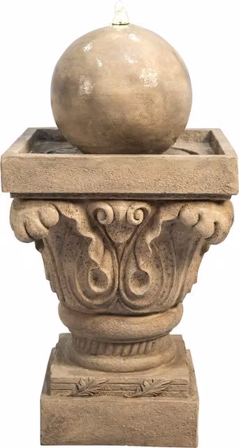 Teamson Classic Round Tabletop Stone Water Fountain in Yellow