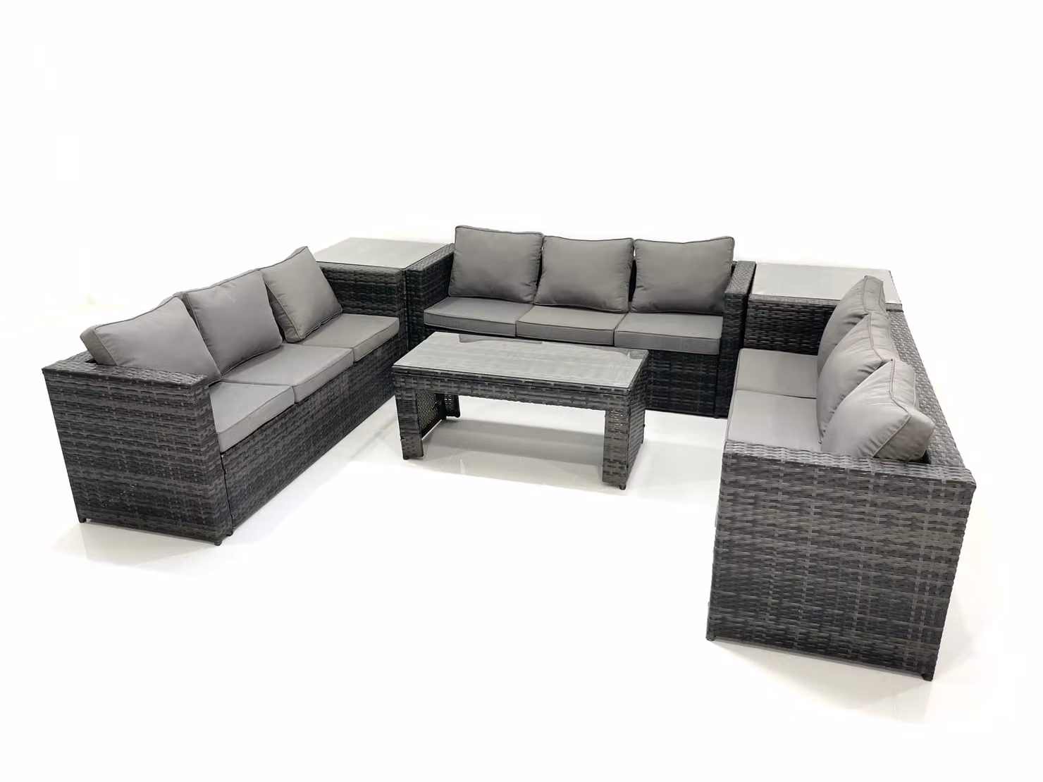 Fimous 9 Seater Rattan Garden Furniture Set with Coffee Table and 2 Side Tables in Dark Grey Anthracite – 2