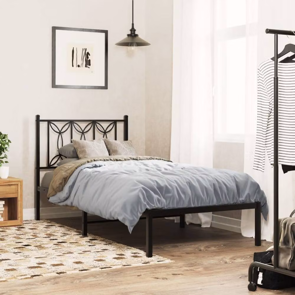 Berkfield Home Metal Bed Frame with Headboard, Black, W/D/H: 90 x 200 cm – 1