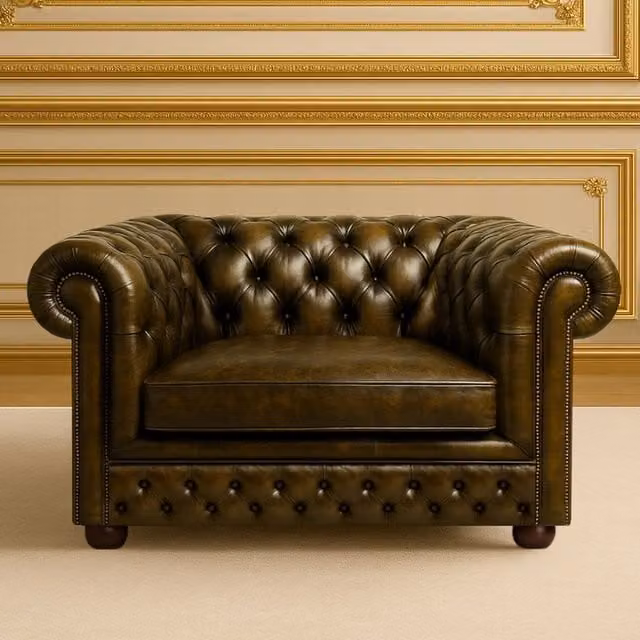 Somnior Beds Ltd Oxford 1 Seater Vintage Brown Leather Chesterfield Sofa