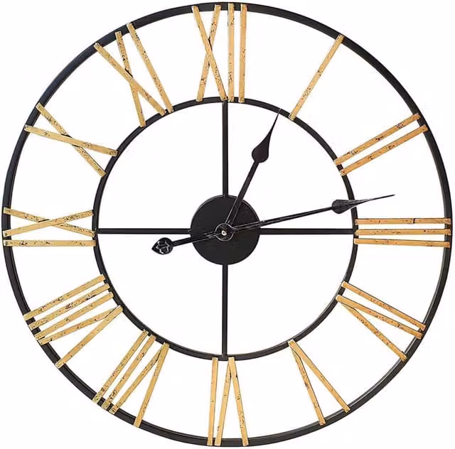 Klass Home Collection Silent Vintage Round Analog Wall Clock in Black and Gold