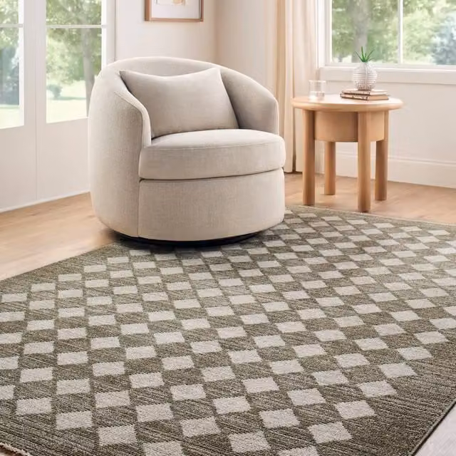 Livabliss Galey Alix Myrtle Avenue Geometric Living Room Rug in Brown, Green and Ivory with Fringes, W/D/H: 160 x 230 cm