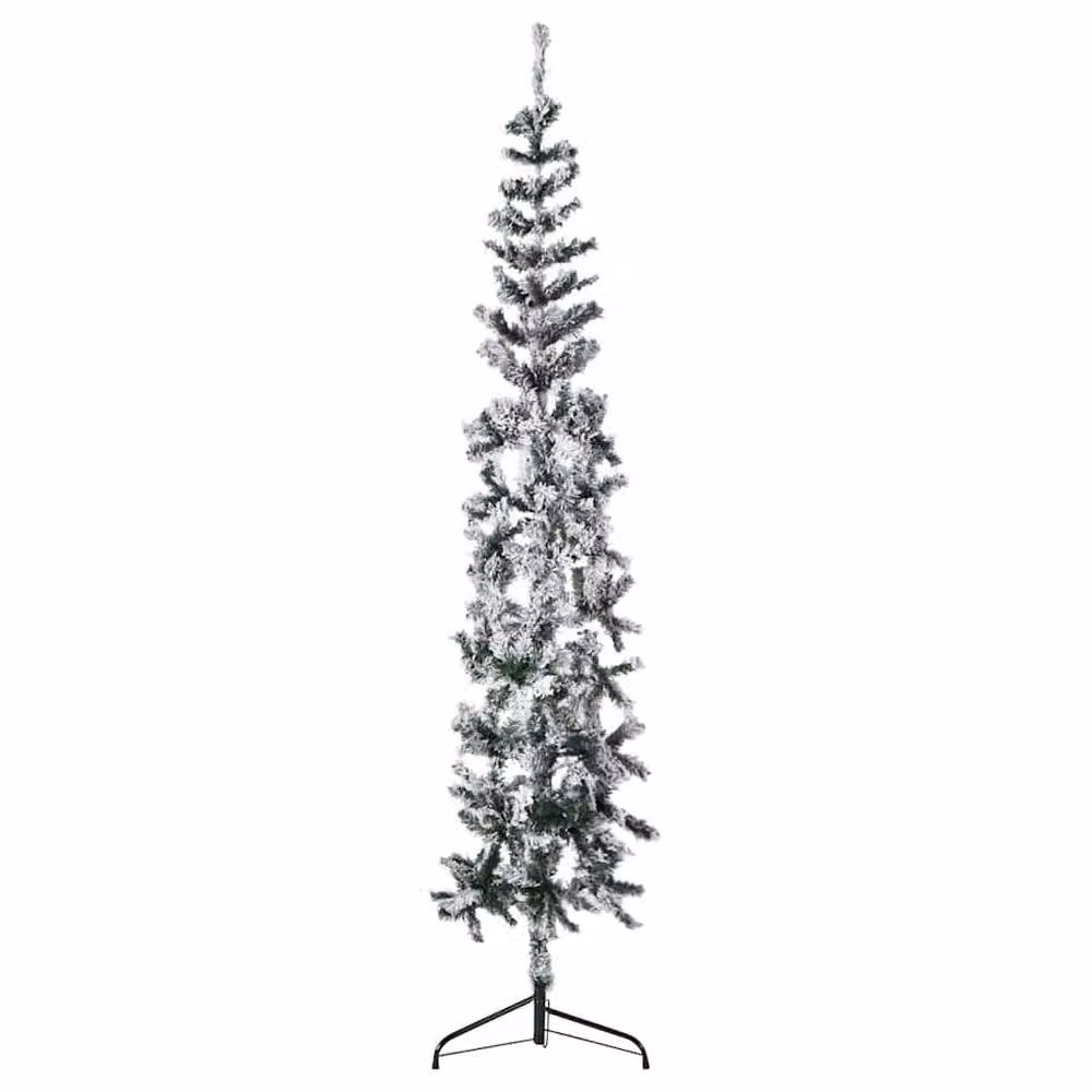 Berkfield Home Slim Artificial Flocked Half Christmas Tree in Green and White, Height: 180 cm – 2