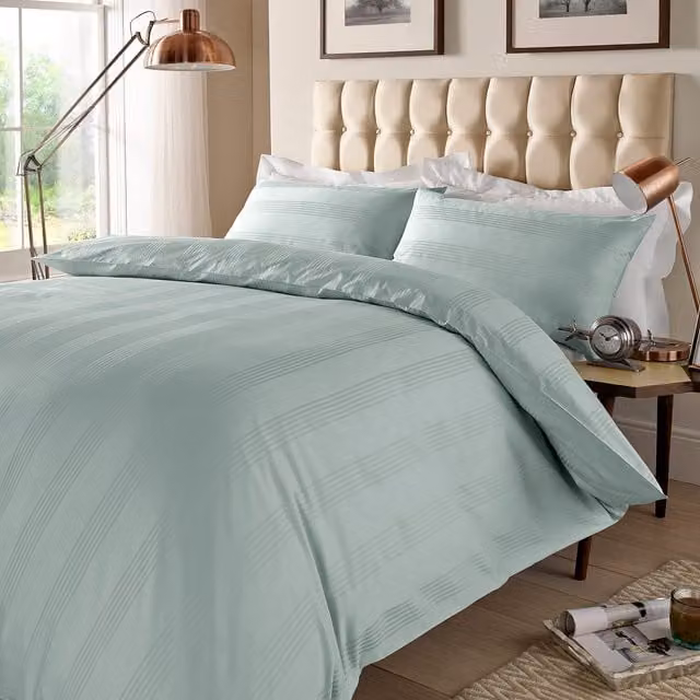 Roseley Modern Striped Cotton Duvet Cover Set in Blue, Superking (200 x 200 cm)