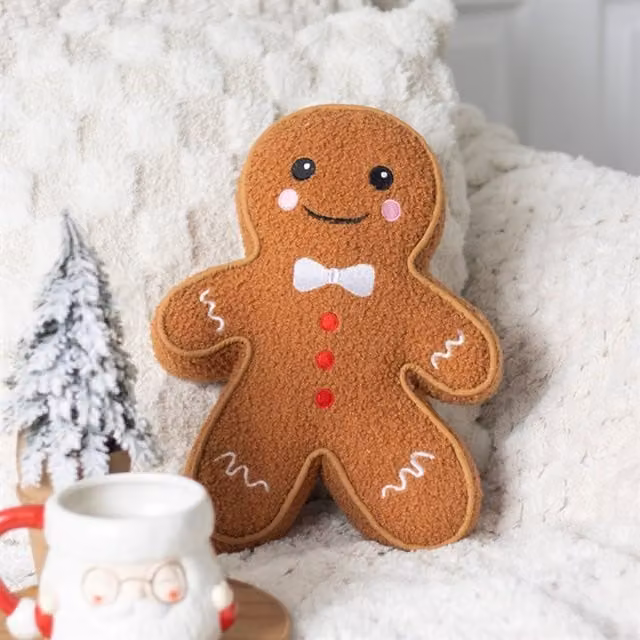 KDMK Brown Boucle Gingerbread Man Cushion for Christmas and Winter Decor