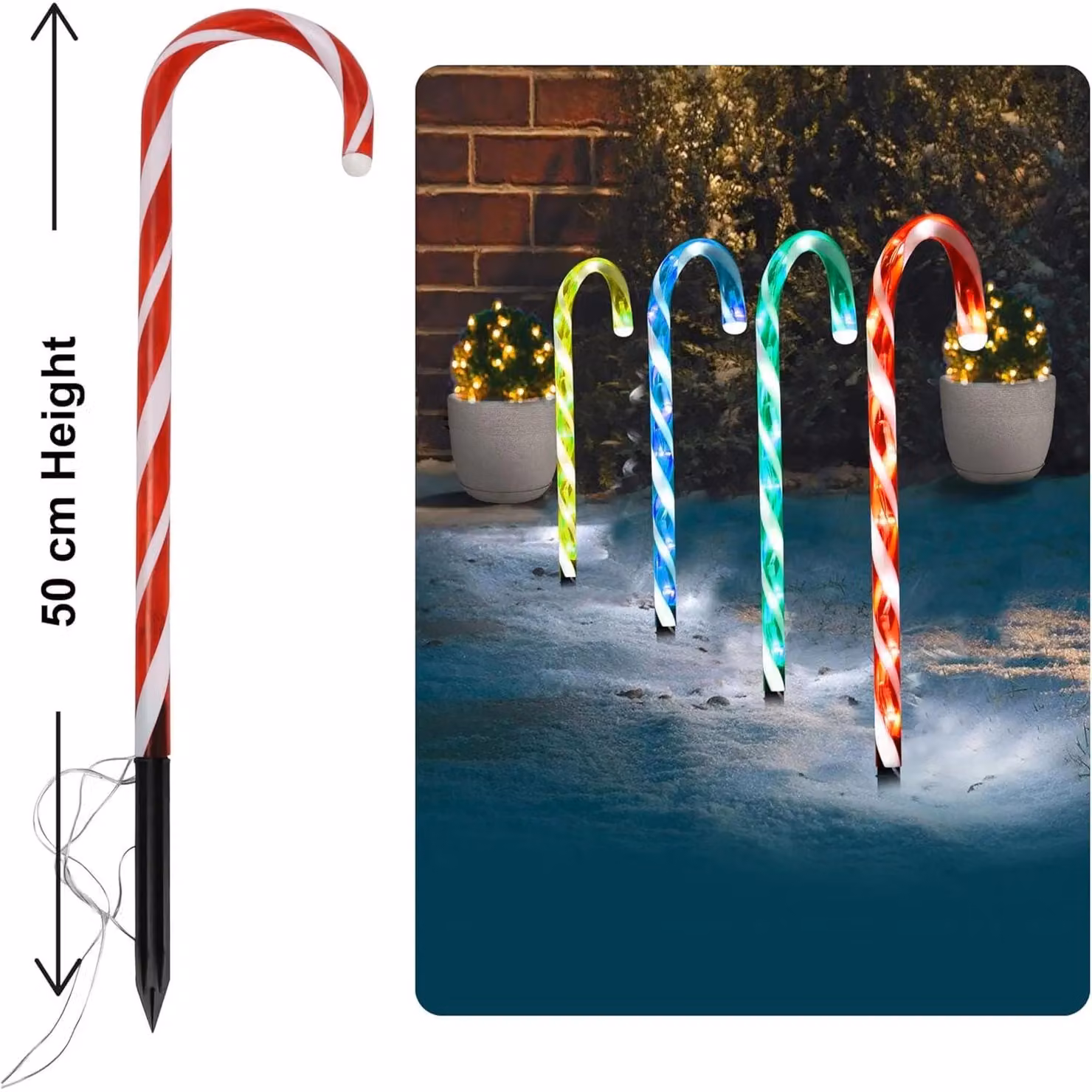 MANTRARAJ 4-Piece Multicolour LED Candy Cane Christmas Outdoor Pathway Garden Lights – 3
