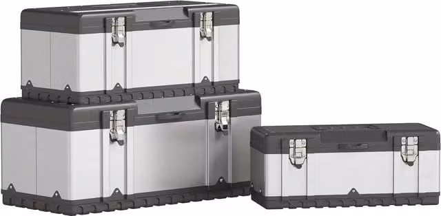 HOMCOM 3 Piece Heavy Duty Stainless Steel and Plastic Toolbox Set with Inserts, Silver