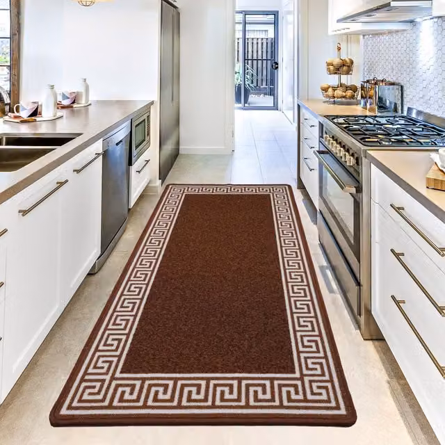 Smart Living Non-slip Striped Gel Door Mat in Brown and Beige, W: 67 cm, L: 120 cm