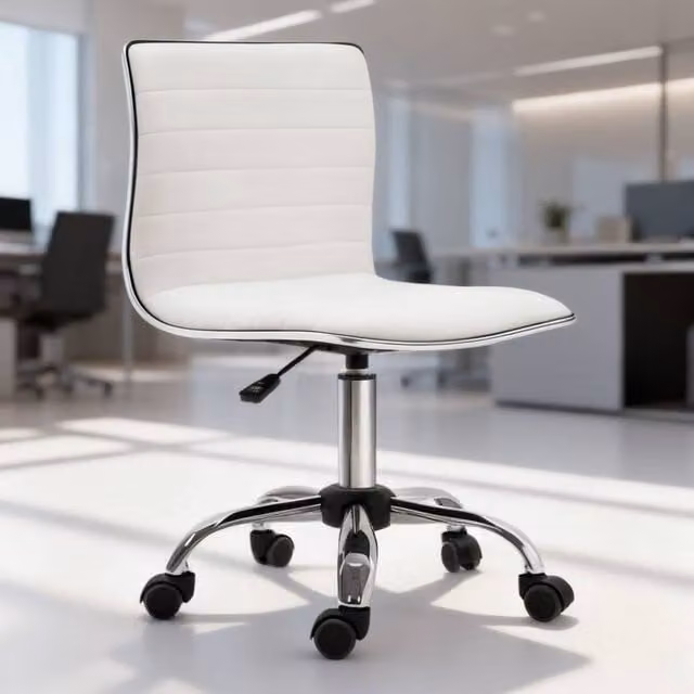 ERGOVEXA White Faux Leather Armless Office Task Chair
