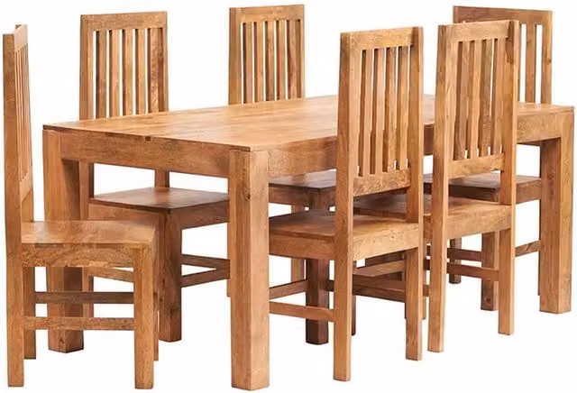 IH Design Toko Light Mango Dining Set with 6 Wooden Chairs in Brown