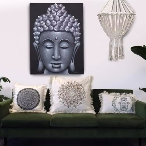 KDMD Traditional Mandala Geometric Pattern Cotton Cushion Cover, Black and White, W/D/H: 45 x 45 x 45 cm – 2