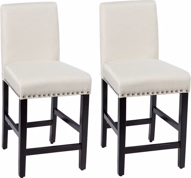 Costway Set of 2 Beige Upholstered Counter Height Bar Stools with Low Backrest and Wide Fabric Seats