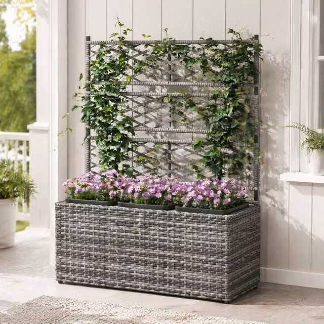 STILVORA Grey Galvanised Steel Garden Planter with Trellis, W/D/H: 84 x 30 x 107 cm – 1
