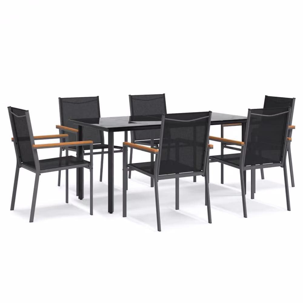 Berkfield Home Beautiful 7 Piece Garden Dining Set in Black Textilene and Steel – 3