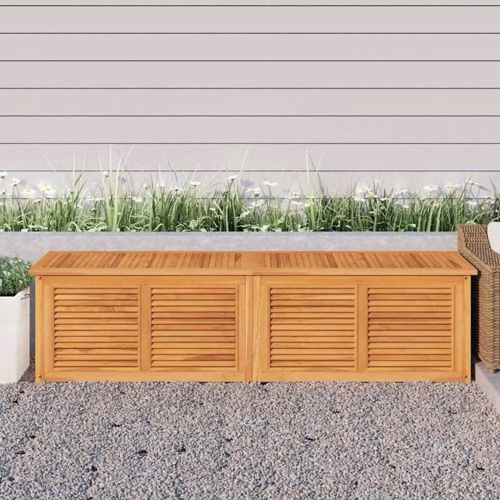 Berkfield Home Garden Storage Box with Bag in Brown Solid Teak Wood, W/D/H: 200 x 50 x 53 cm – 2